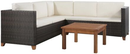 vidaXL Loungeset poly rattan bruin en wit 15-delig