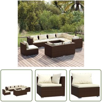 vidaXL Loungeset Poly Rattan - Bruin - Modulair Design - Inclusief Kussens - 5 Hoekbanken - 4 Middenbanken