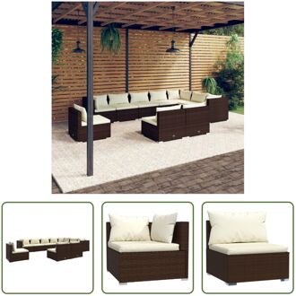 vidaXL Loungeset Poly Rattan - Bruin - Modulair Design - Waterbestendig - Comfortabele Kussens