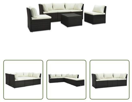 vidaXL Loungeset - Poly rattan - Bruin-Wit - 180x63x66 cm - Inclusief kussens