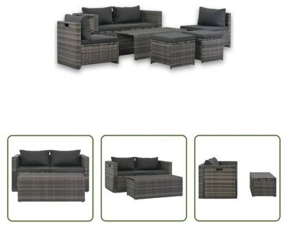 vidaXL Loungeset - Poly rattan - Grijs - 138 x 73 x 62 (B x D x H) - Inclusief kussens