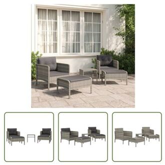 vidaXL Loungeset - Poly rattan - Grijs - 2 stoelen - 2 voetenbanken - 1 tafel