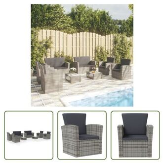 vidaXL Loungeset Poly Rattan - Grijs - 2 tafels - 2 tweezitsbanken - 4 armstoelen - 85x49.5x35 cm - Montage