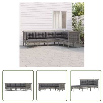 vidaXL Loungeset - Poly rattan - Grijs - 7-delig