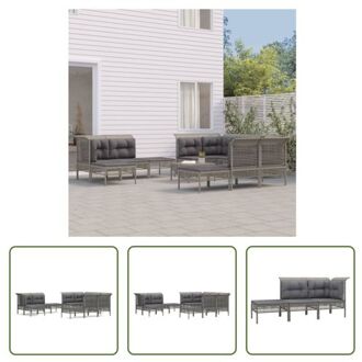 vidaXL Loungeset Poly Rattan - Grijs - Modulair ontwerp - Weerbestendig - Stevig frame