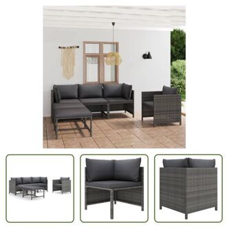 vidaXL Loungeset - Poly rattan - Grijs - PE-rattan - Gepoedercoat staal