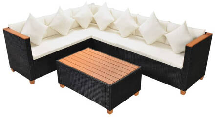 vidaXL Loungeset poly rattan HKC blad zwart 21-delig