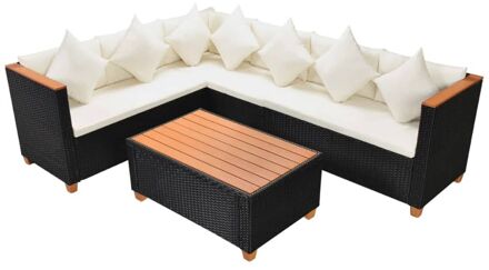 vidaXL Loungeset poly rattan HKC blad zwart 21-delig