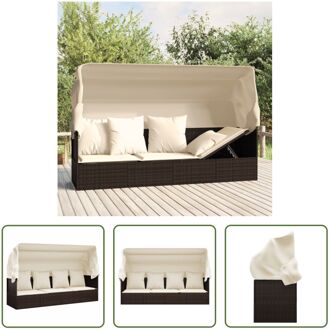 vidaXL Loungeset - Poly Rattan - Met Luifel - Bruin - 203x58x56 cm