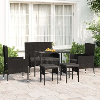 vidaXL loungeset - poly rattan - zwart - 2 stoelen - 2 voetenbanken - 1 bankje - 1 tafel - incl - 6