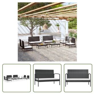 vidaXL Loungeset Poly Rattan - Zwart - 2-zitsbank 106x59x73cm - Armstoel 58x59x74cm - Tafel 75x40x37cm