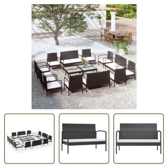 vidaXL Loungeset Poly Rattan - Zwart - 2-zitsbank 106x59x73cm - Armstoel 58x59x74cm - Tafel 75x40x37cm