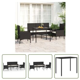 vidaXL Loungeset - Poly Rattan - Zwart - 90 x 50 x 67 cm (tafel) - 45 x 51 x 85 cm (stoel) - 140 x 51 x 85 cm