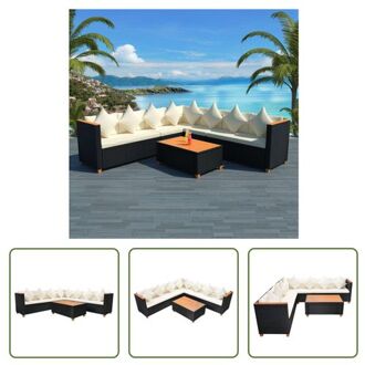 vidaXL Loungeset - Rattan - Zwart - 114 x 60 x 70 cm - Inclusief kussens