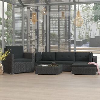 vidaXL Loungeset - Rattan - Zwart - 2 hoekbanken - 1 middenbank - 1 stoel - 1 hocker - 1 salontafel
