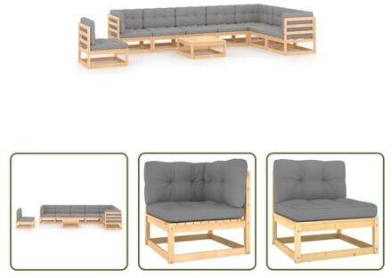 vidaXL Loungeset Rustic+ - Grenenhout - 3x hoekbank - 5x middenbank - 1x tafel - Grijs - 70x70x67cm