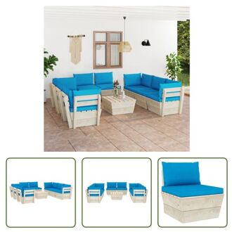 vidaXL loungeset Rustiek Pallet - 9-delig - 60x60x65 cm - Lichtblauwe kussens