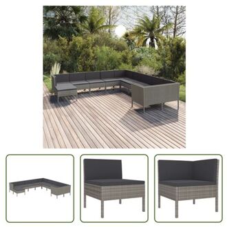 vidaXL Loungeset s - Tuinmeubelen - Grijs - PE-rattan - Gepoedercoat staal - 57x69x69 - 6x MB - 4x HB - 1x