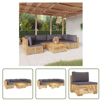 vidaXL Loungeset Teakhout - Middenbank - Hoekbank - Tafel - Donkergrijs Kussen - Afmetingen- 69.5 x 69.5 x Bruin