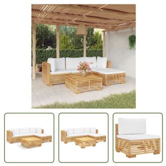 vidaXL Loungeset - Teakhout - Tuinmeubelen - 69.5x69.5x60 cm - Crèmewit kussen Bruin