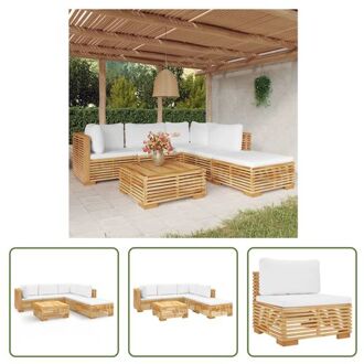 vidaXL Loungeset Teakhout - Tuinmeubelset - Hocker - Tafel - Crèmewit Kussen - Afmetingen- 69.5 x 69.5 x 60 Bruin