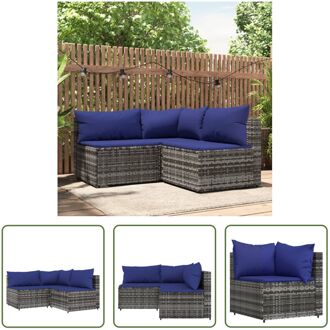 vidaXL Loungeset Toscane - Hoekbank 63x63x57.5cm - Middenbank 63x63x57.5cm - Grijs - Donkerblauwe kussens