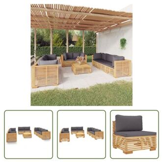 vidaXL Loungeset Tuin - Massief Teakhout - Donkergrijs - 4x Middenbank - 4x Hoekbank - 1x Tafel - 8x Bruin