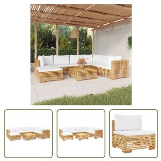 vidaXL loungeset Tuin - Teakhout - Crèmewit - 7x zitkussen - 9x rugkussen Bruin