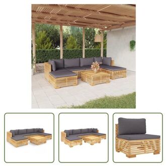 vidaXL Loungeset Tuin - Teakhout - Donkergrijs - 6x Zitkussen - 6x Rugkussen Bruin