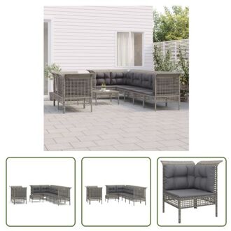 vidaXL Loungeset - Tuinhoekbank 65x65x75cm - Tuinmiddenbank 55x65x75cm - Tuinvoetenbank 55x55x32cm - Kussen Grijs