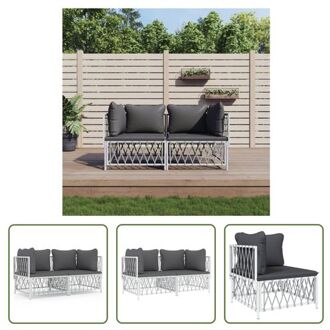 vidaXL Loungeset - Tuinhoekbank - 72 x 72 x 66 cm - Geweven stof - Gepoedercoat staal - Kleur- Wit