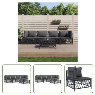 vidaXL Loungeset - Tuinhoekbank en Tuinmiddenbank - Antraciet - 72 x 72 x 66 cm - Geweven stof Grijs