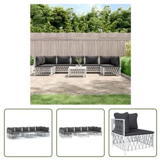 vidaXL Loungeset - Tuinhoekbank + 5x Tuinmiddenbank + Tuintafel - Wit - 72 x 72 x 66 cm - Geweven stof +