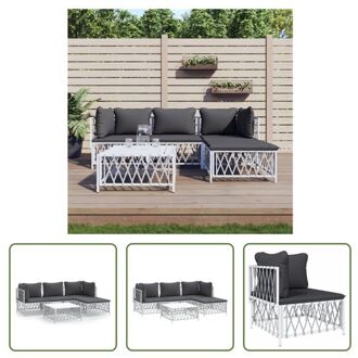 vidaXL Loungeset Tuinhoekbank + Tuinmiddenbank + Tuinvoetenbank + Tuintafel - Geweven Stof - Wit - 72x72x66cm