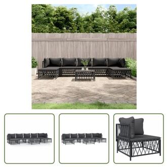 vidaXL Loungeset - Tuinhoekbank + Tuinmiddenbank + Tuinvoetenbank/tafel - Antraciet - Geweven stof - 72 x 72 Grijs