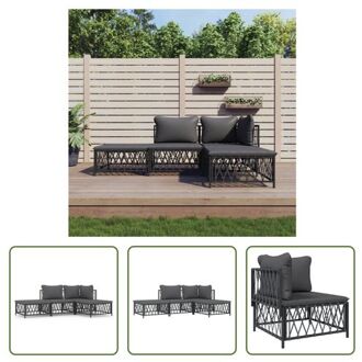 vidaXL Loungeset - Tuinhoekbank - Tuinmiddenbank - Tuinvoetenbank - 72 x 72 x 66 cm - Geweven stof - Grijs