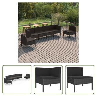 vidaXL Loungeset Tuinmeubelen - 4x Middenbank - 2x Hoekbank - PE-rattan - Zwart