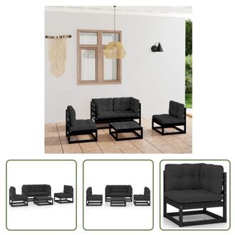 vidaXL Loungeset - - Tuinmeubelen - 70x70x67 cm - Zwart Grenenhout