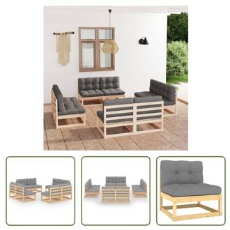 vidaXL Loungeset Tuinmeubelen - Massief Grenenhout - 8x Middenbank - Grijs