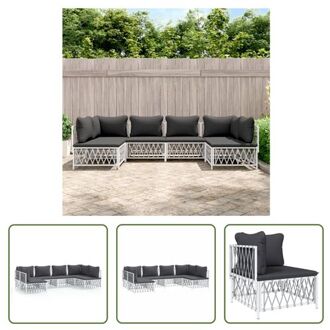 vidaXL Loungeset Tuinmeubelen - Wit - Geweven Stof - Gepoedercoat Staal - 72x72x66cm - Inclusief Kussens