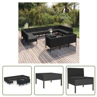 vidaXL Loungeset Tuinmeubelset - Zwart - PE-rattan - Gepoedercoat staal - 100% polyester - 60x60x35 cm