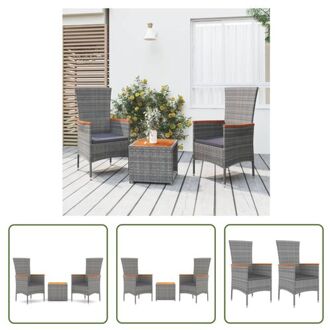 vidaXL Loungeset Tuinstoel Grijs - PE-rattan/Staal/Massief Acaciahout - 60x58x108 cm - Comfortabele