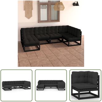 vidaXL Loungeset Urban - Grenenhout - Zwart - 70x70x67 cm - incl - kussens