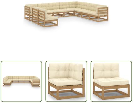 vidaXL Loungeset van massief grenenhout - Honingbruin - 70x70x67cm - Met kussens