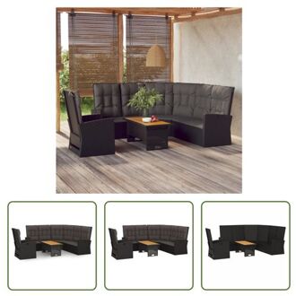 vidaXL Loungeset - Verstelbare hoekbank - tuinstoel - tafel - Zwart - PE-rattan