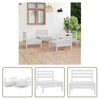 vidaXL Loungeset Wit Grenenhout - 63.5x63.5x62.5cm - 4x Middenbank