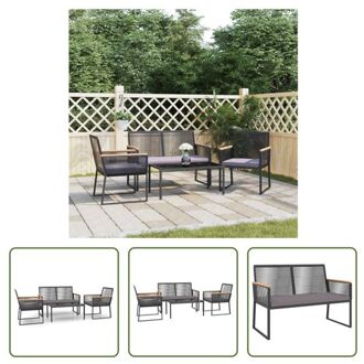 vidaXL Loungeset - zwart - 2-zits tuinbank - tuinstoel - salontafel