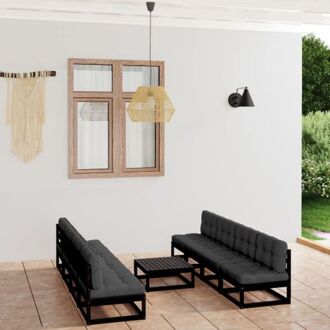 vidaXL loungeset zwart grenenhout - 70 x 70 x 67 cm - inclusief kussens
