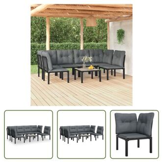 vidaXL Loungeset Zwart - Hoekstoel en Enkele stoel - PE-rattan - 55 x 55 x 31 cm - Inclusief kussens