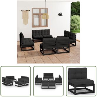 vidaXL Loungeset - Zwart - Massief grenenhout - 70 x 70 x 67 cm - Inclusief kussens